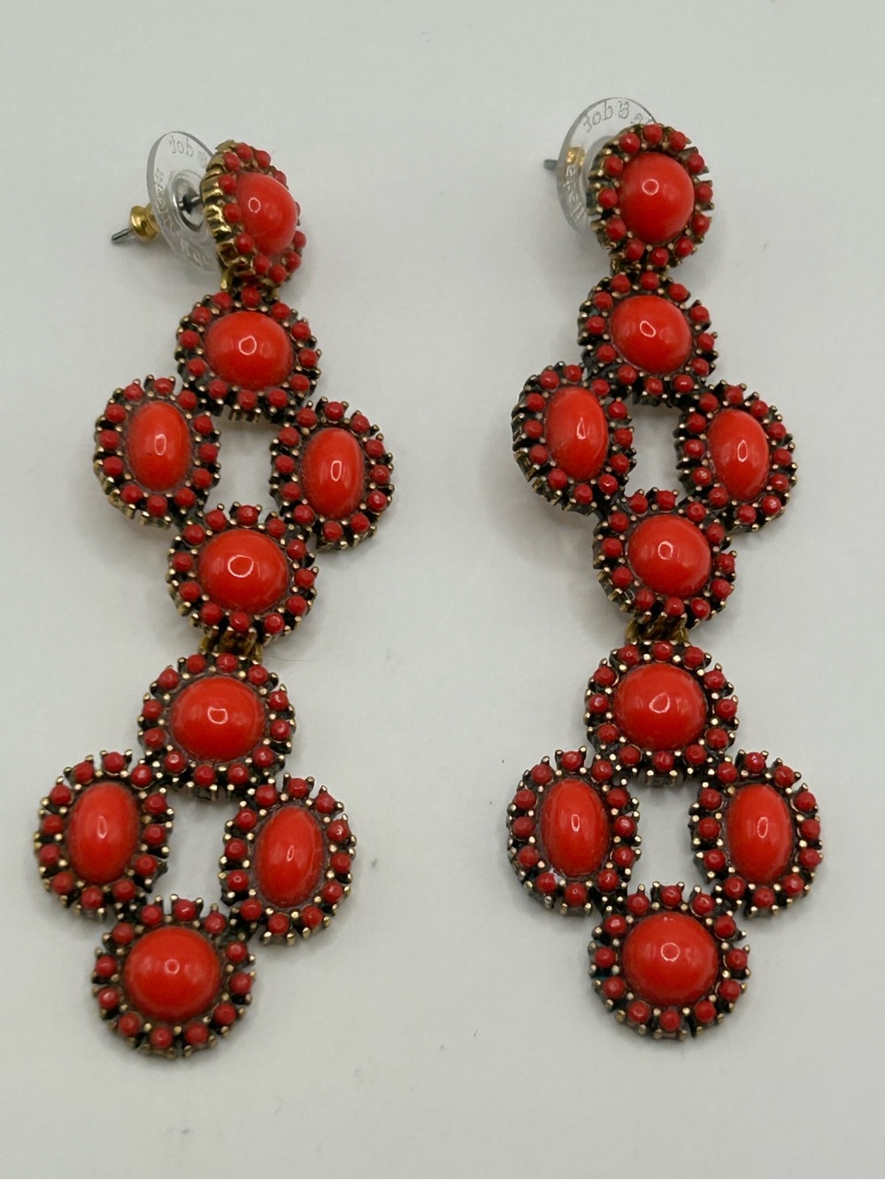 Stella & Dot Coral Red Multi-Drop Statement Earrings